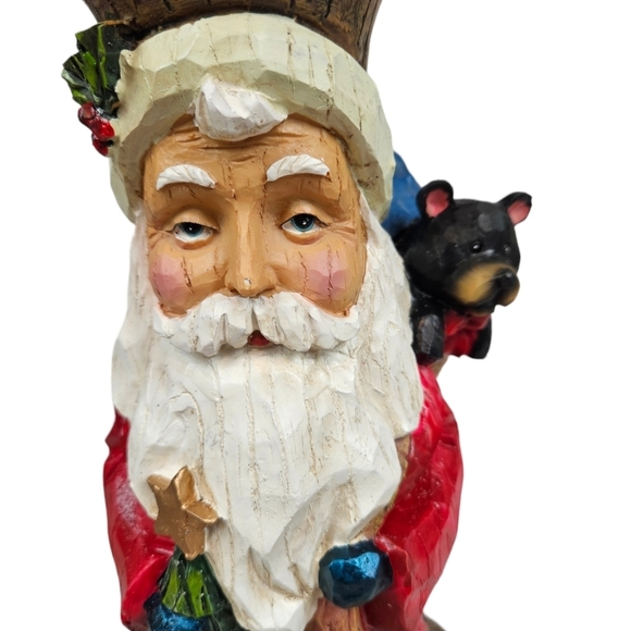 Carved Old World Victorian Santa Claus Pillar Candle Holder Painted Resin in Box - Picture 2 of 10
